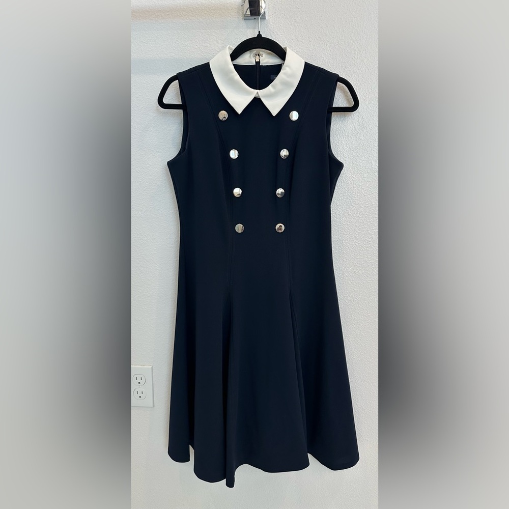 Tommy Hilfiger Black Dress with White Collar and Silver Buttons